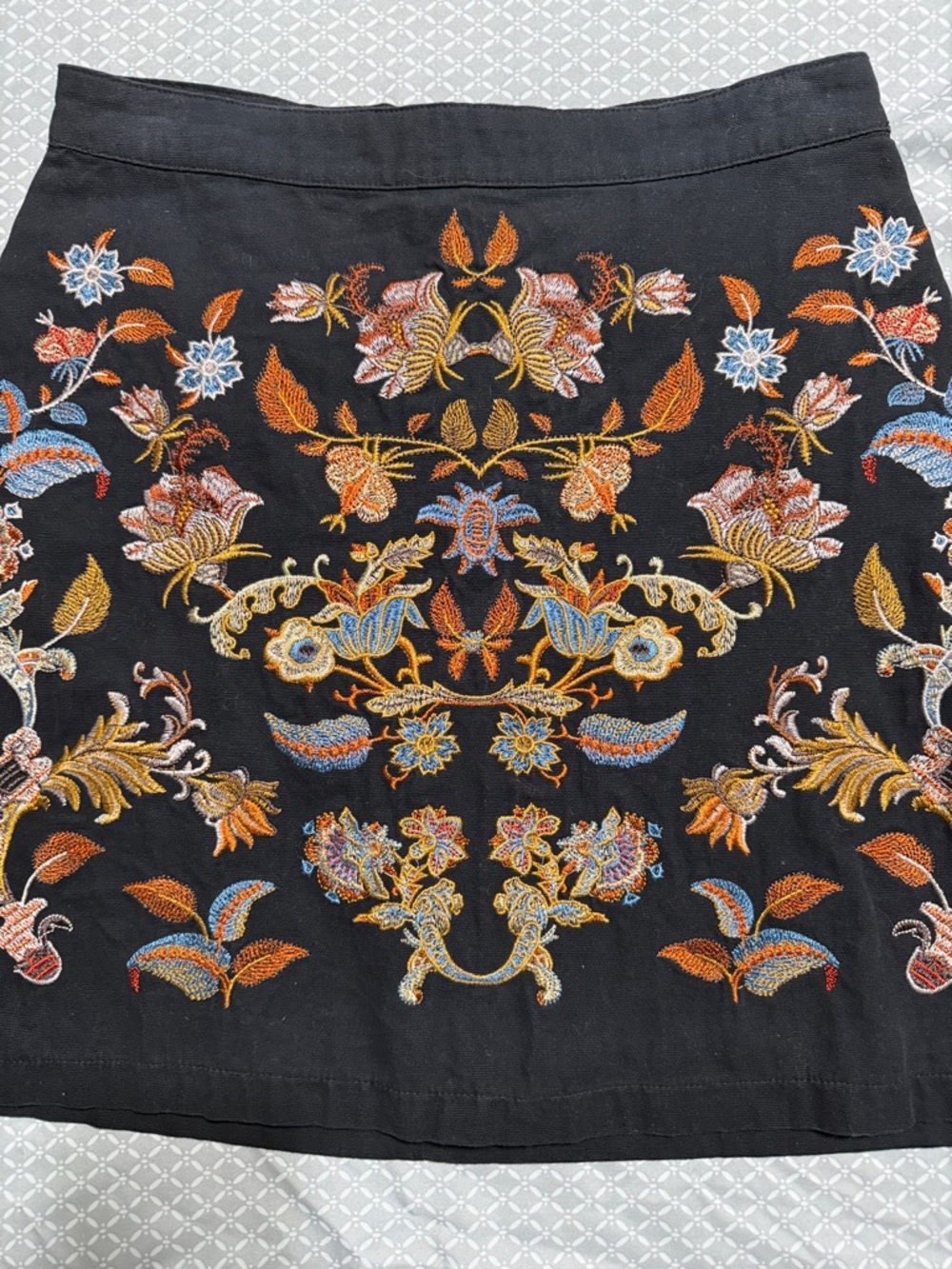 Embroidered Desigual Floral Black Boho Mini Skirt